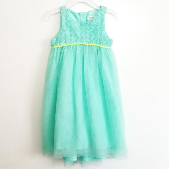 NEW Cat & Jack Mint Green Girl's Dress Empire Waist Rosette Dress Size 2T Nwot - Picture 1 of 7